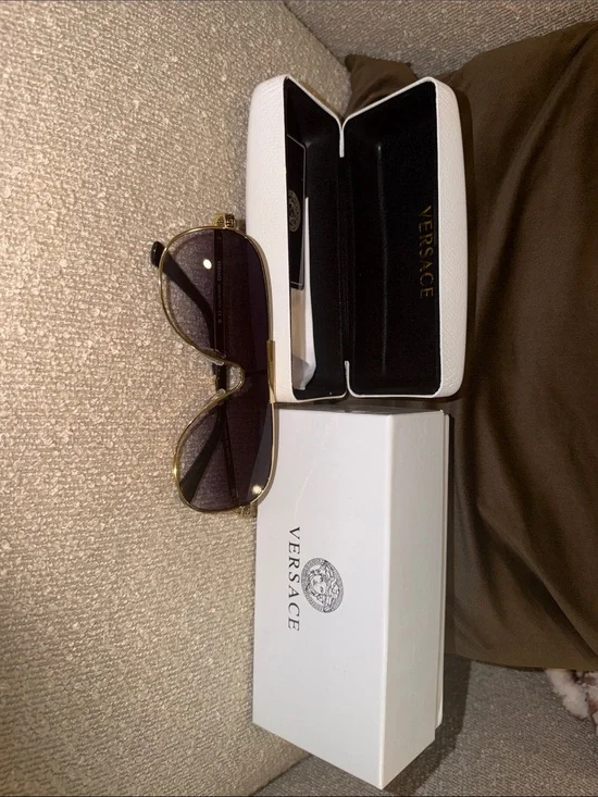Versace Gold Frame Sunglasses with Black Lenses