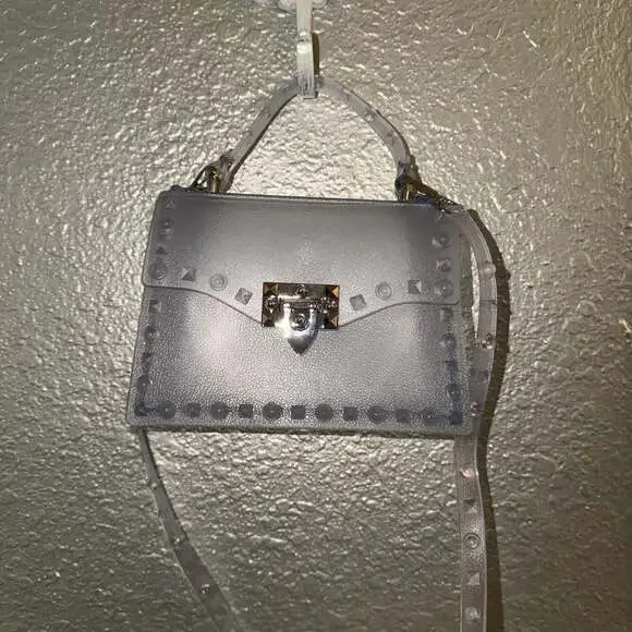 Akira In The Night Studded Clear Jelly Top Handle Crossbody Bag