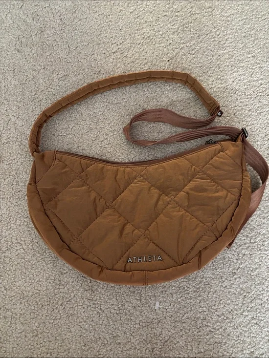 Athleta Quilted Crescent Crossbody in Rust Brown