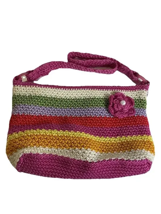 The Sak Striped Crochet Purse Shoulder Bag Pink Multicolor Shoulder Bag