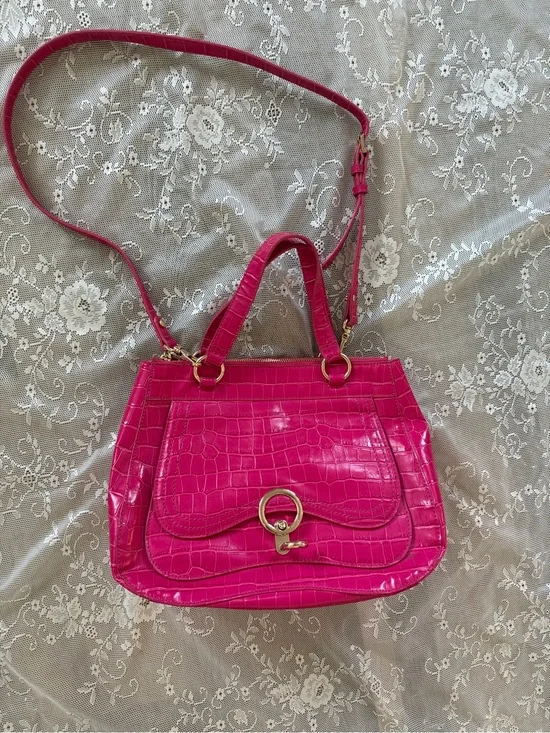 Liu Jo Hot Pink Croc-Embossed Top Handle Crossbody Bag