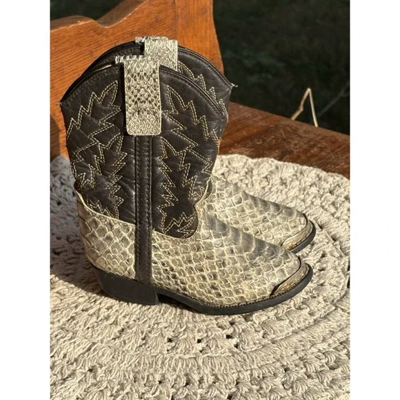 Lil Durango Kids Snake Print Western Boots Size 6.5 Gray And Black