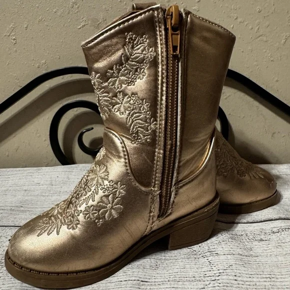 Toddler Gold Embroidered Boots