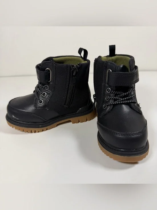 wonder nation Black Lace-Up Kids Boots with Brown Sole