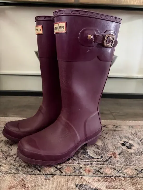 Hunter Original Kids Rain Boots Size US 2 Purple Tonal Contrast Tall Rubber