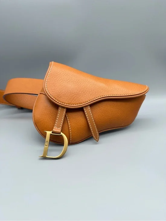 Dior Vintage Saddle Belt Bag Tan Leather Saddle Belt Bag with Gold D Charm