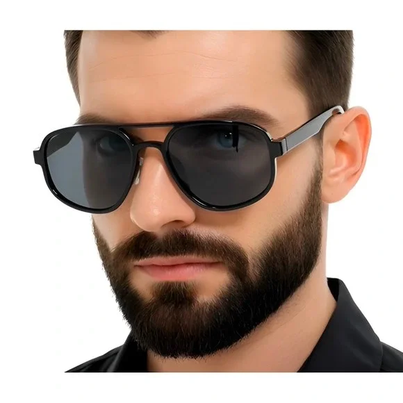 Mens Black Aviator‎ Sunglasses Oversized Full Rim Dark Lenses