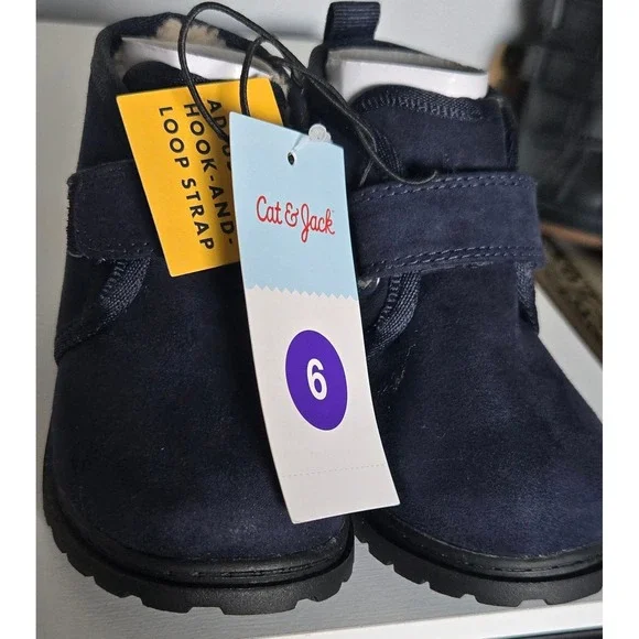 Cat & Jack Magnus Navy Blue Faux Suede Faux Fur Lined Toddler Boots Size 6 NEW