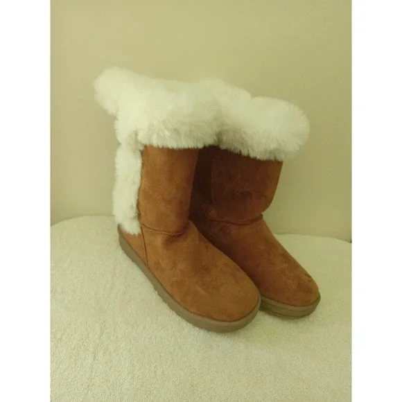 Kohls SO Sophia Chestnut Fur Lined Suede Boots girls size 5 Med