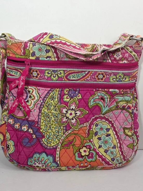 Vera Bradley Pink Paisley Shoulder Bag Double Zipper Crossbody Hipster
