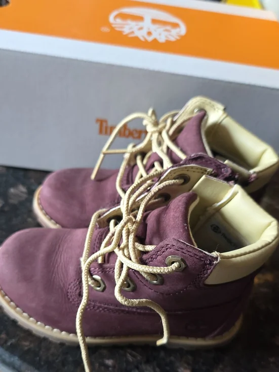 Timberland Kids Plum Nubuck Lace-Up Boots with Cream Accents