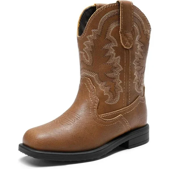 ⚡Girls Brown Toddler Cowgirl Boots Kids Western Square Toe Riding Mid Calf Boots