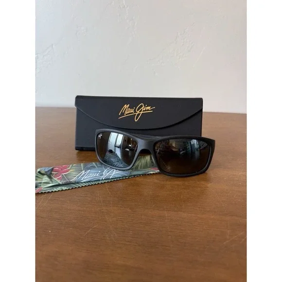 Maui Jim KANAIO COAST Matte Black White Blue POLARIZED Grey Sunglasses 766-02MD