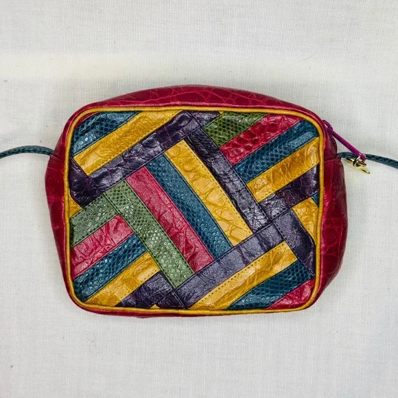 Sharif Vintage Patchwork Crossbody Bag Multicolor Faux Reptile Embossed Leather
