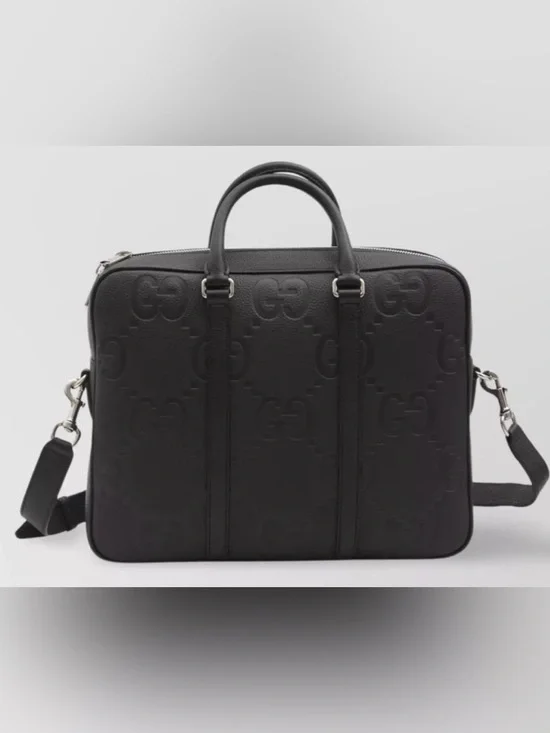 Gucci Black Embossed GG Leather Briefcase with Detachable Strap
