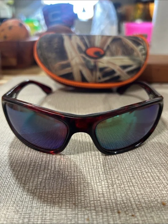 Costa Men's Sunglasses - Dark Red Frame with Blue-Green Mirrored Lenses