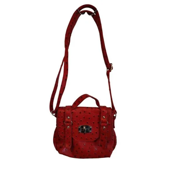 Mini red ostrich Crossbody or top‎ handle small leather like bag
