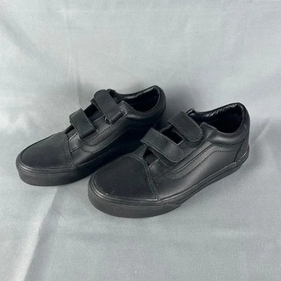 Vans Classic Old Skool Sneakers Kids US 2 Black Low Top Round Toe Hook & Loop