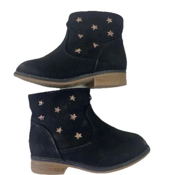 Cat &‎ Jack Toddler Girls Black Faux Suede Glitter Star Ankle Boots Size 5