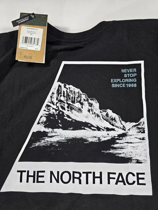NEW The North Face Mens 2XL XXL Regular Short Sleeve Black Tee T-Shirt Embroided