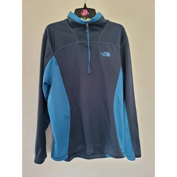 The North Face Men Quarter Zip Pullover Blue Colorblock Performance Fleece M #22