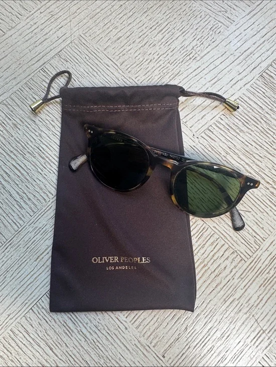 Oliver Peoples Havana Delray Sun Frame Sunglasses with Green Lenses