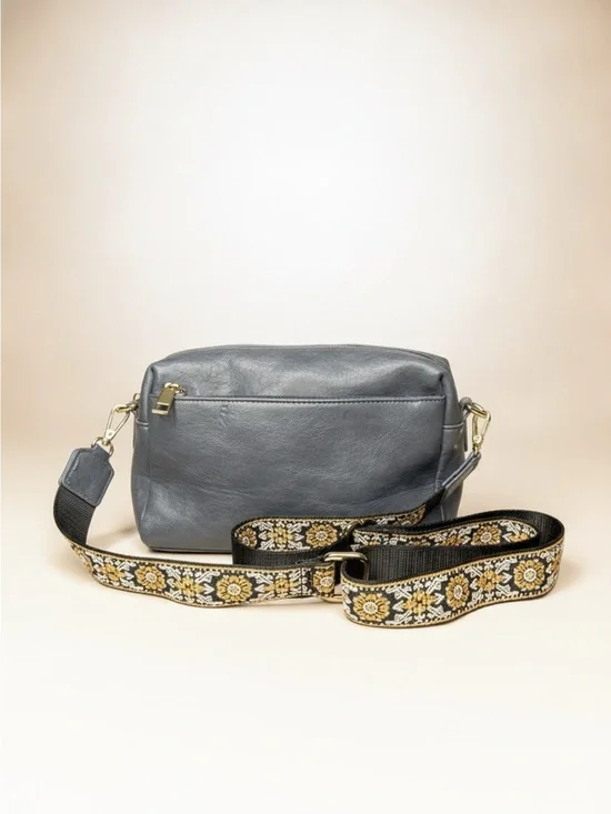 Women's Crossbody Bag with Decorative Strap - Slate Grayish Blue - Unknown brand