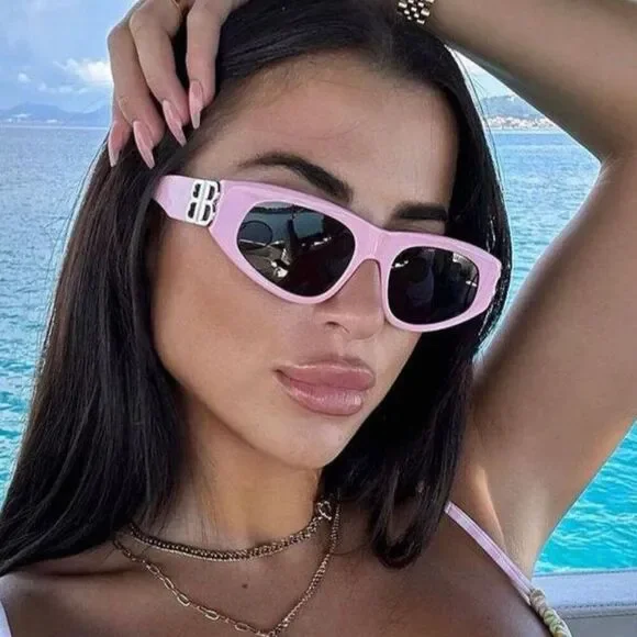 SALE! NEW Balenciaga BB0095S 013 Pink Silver  Grey Cat Eye Unisex Sunglasses