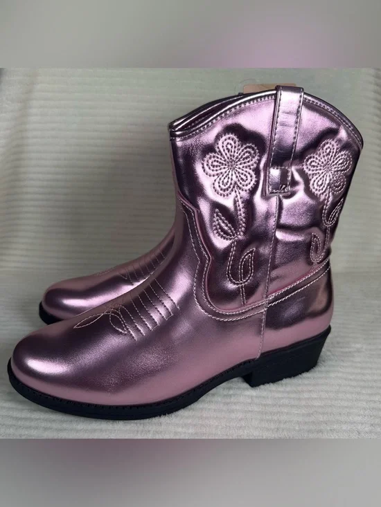 Thereabouts Big Girls Metallic Pink Catalina Flat Heel Cowboy Boots NWT Size 5