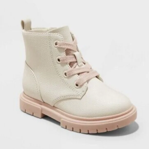 Cat & Jack Zipper Lace-up Combat Boots - Amaya/Ivory