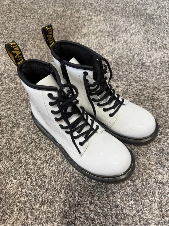 Girls White Lace-Up Mr Martens Boots with Black Trim