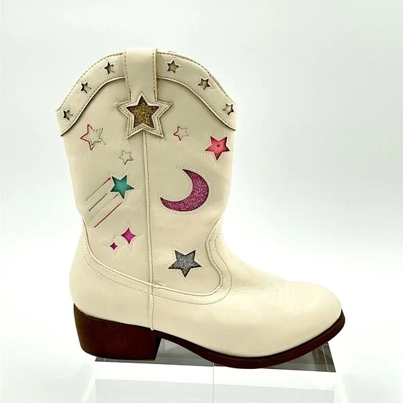 Jellypop Girls Size 1 Boots Cream Moon Star Glitter NEW Veronika Kids $50