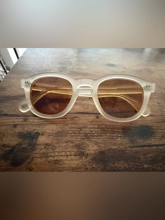 Peter Millar Unisex Round Sunglasses - Crystal Frost - Yellow/Orange Lenses