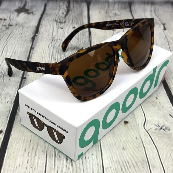 Goodr Bosley’s Basset Hound Dreams Polarized UV Sunglasses Tortoise Brown