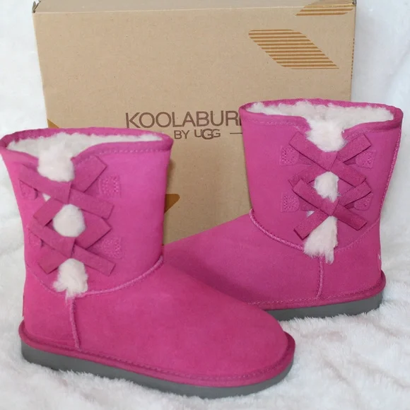 UGG‎ KOOLABURRA CLASSIC SUEDE FUR BOW BOOTS PINK