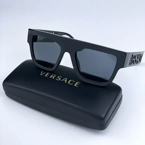 NEW Versace VE4430U GB1/87 Black Dark Grey Frame Logo Square Men Sunglasses