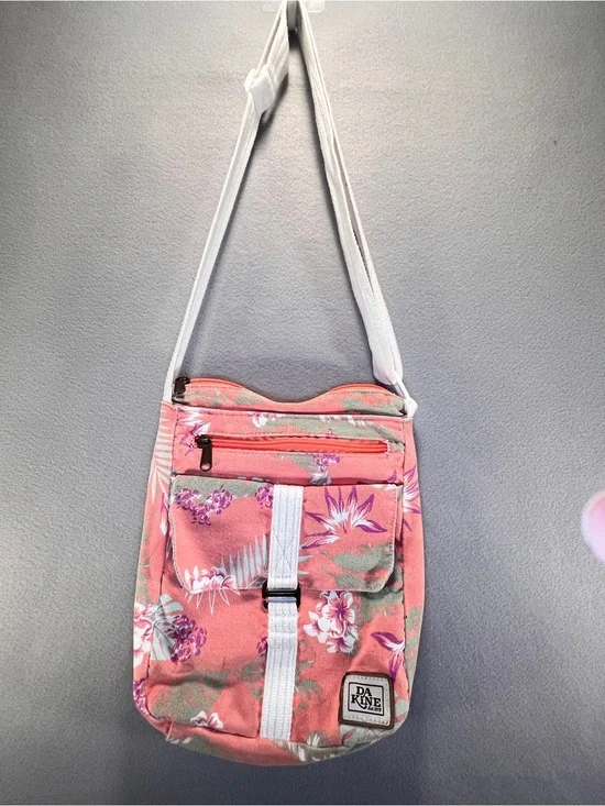 Dakine Coral Pink Floral Tropical Crossbody Bag Adjustable Strap Surf Beach