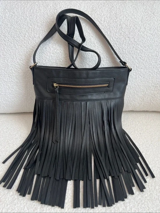 Apt. 9 Black Fringe Crossbody Bag - Sleek Leather Shoulder Bag
