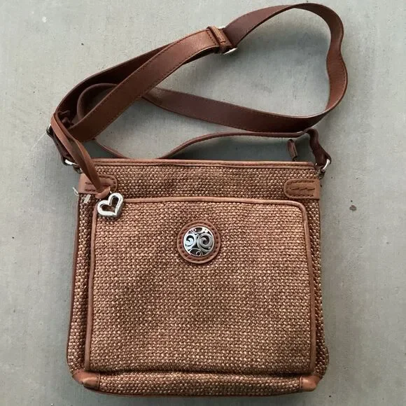 Brighton London Groove Raffia Sadie Slim Organizer Crossbody Brown Purse