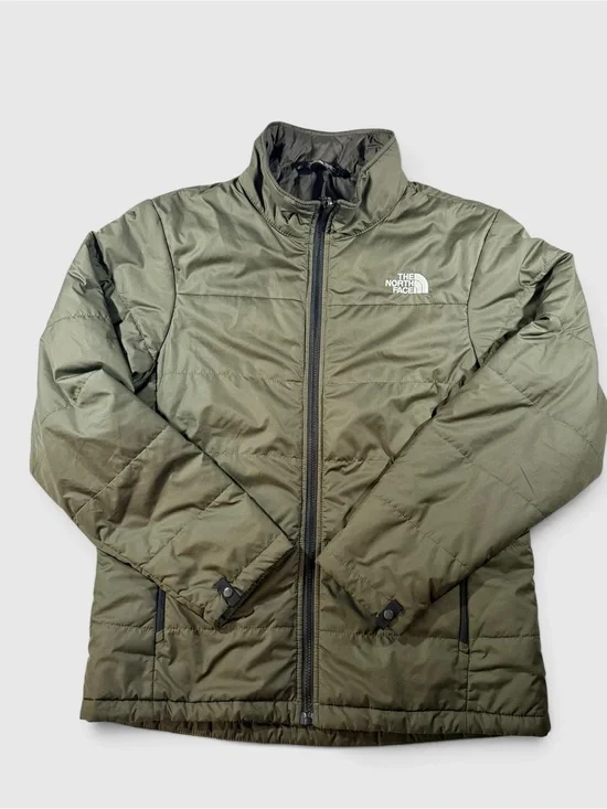 The North Face Men's Green Puffer Jacket Full Zip Pockets Stand-Up Collar M