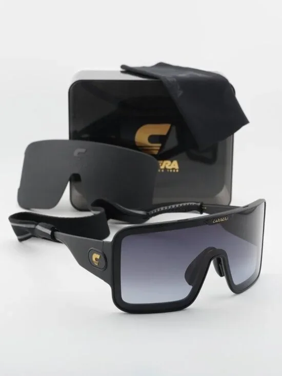 Exclusive Sale! Carrera FLAGLAB 15 0003 9O Shield Sunglasses - Black / Grey