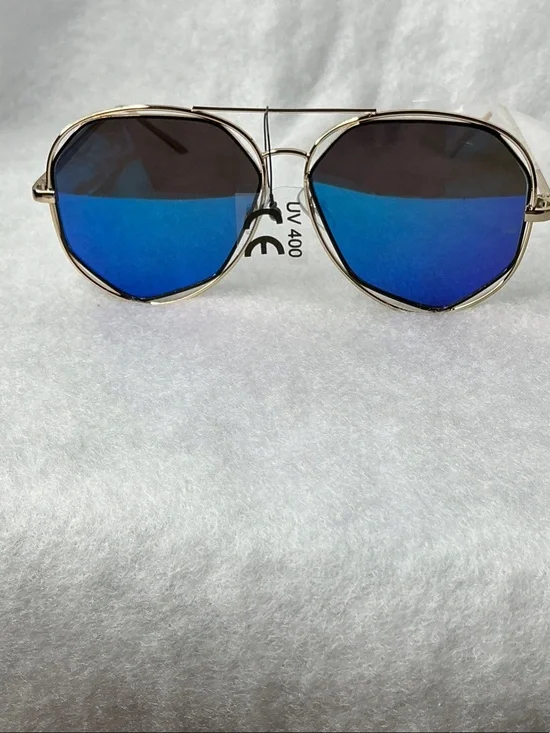 Gold Frame Blue Mirrored Aviator Sunglasses - Men