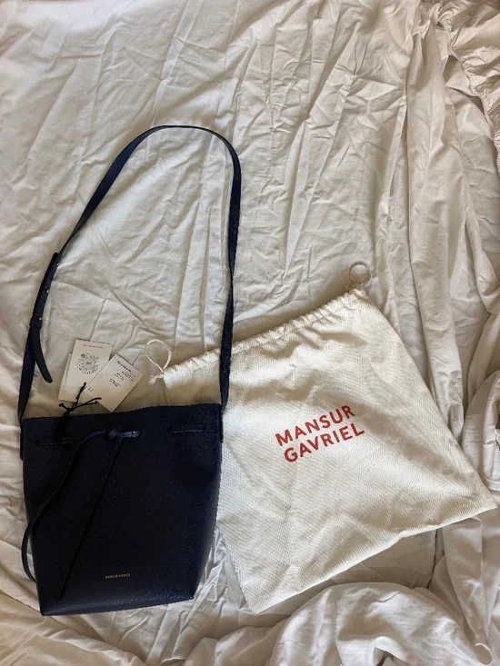 Mansur Gravriel Navy Crossbody Bucket Bag