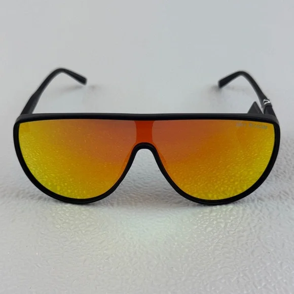 NWT True Religion Shield Sunglasses Orange Mirror Lens Black Frame Unisex