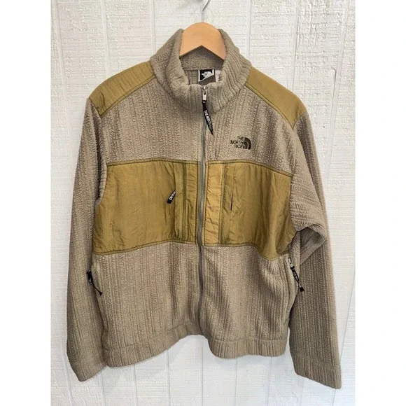 The North Face Fleece Jacket Mens Tan Olive Polartec Ribbed Full Zip Large