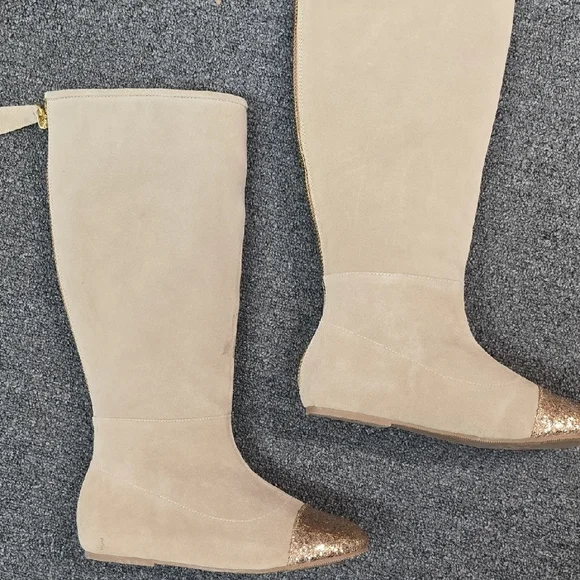 Chic Beige Kids Knee-High Boots with Gold Toe