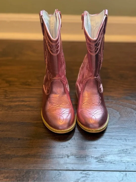 Kids Shimmery Pink Cowgirl Boots - Pull-On Western Style