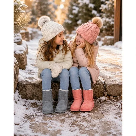 Livboots Kids Winter Boots Gray Salmon Pink Faux Fur Lined Toddler Size 10-11