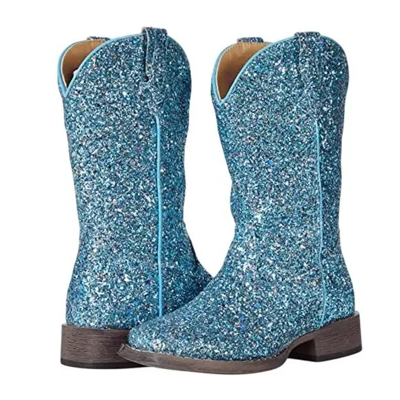 Roper Girls Glitter Galore Western Boots Size 3 EU 33.5 Blue NWOB