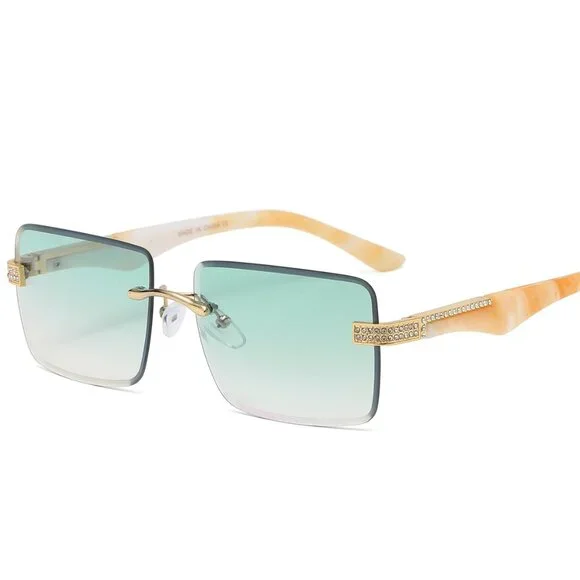 Men Women Sunglasses Square Green Lens Fashion Gold Frame Rapper Icedout Lentes‎
